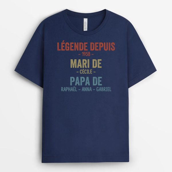 T-shirt Legende Mari Papa Papy Depuis Avec Prenom Personnalise