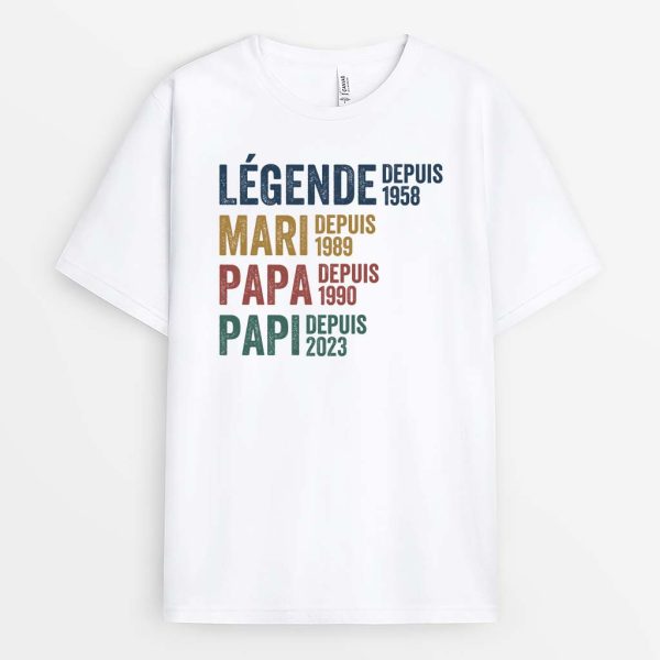 T-shirt Legende Mari Papa Papy Depuis Version Blanc Personnalise