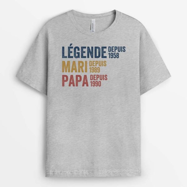 T-shirt Legende Mari Papa Papy Depuis Version Blanc Personnalise