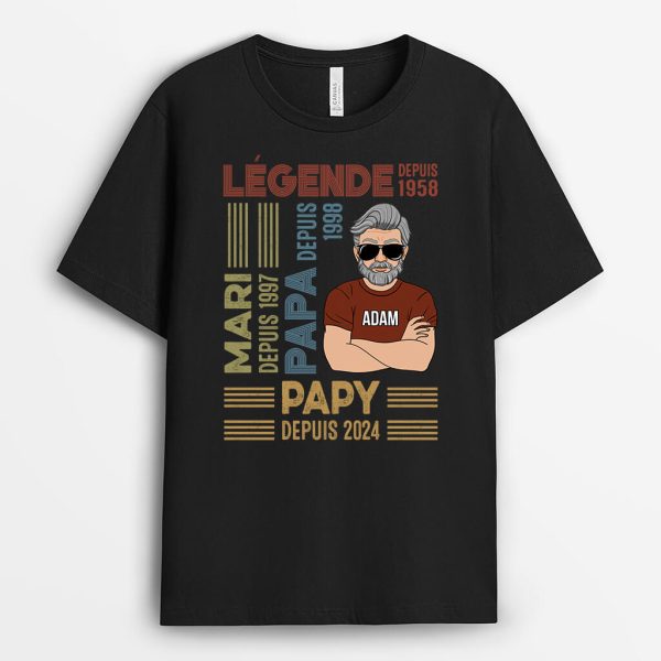 T-shirt Legende Mari Papa Papy Depuis Version Portrait Personnalise