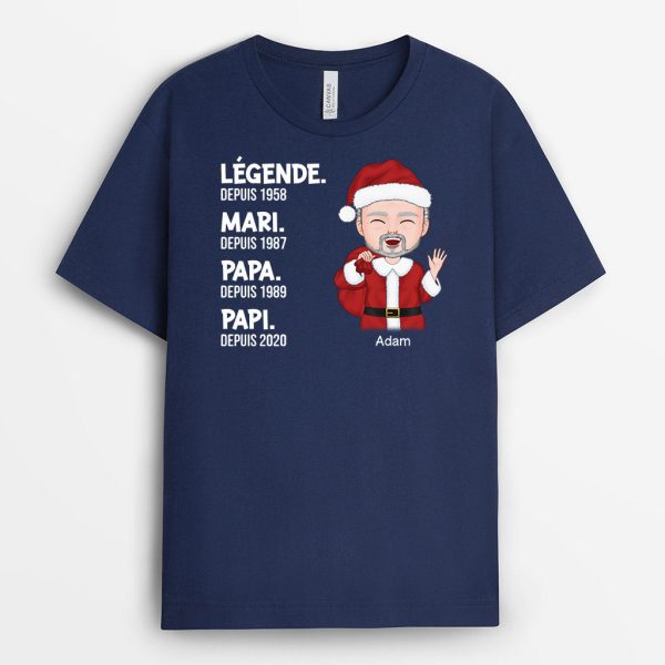 T-shirt Legende Mari Papa PapyBleu MarineLettre en Blanc Personnalise