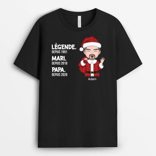 T-shirt Legende Mari Papa PapyBleu MarineLettre en Blanc Personnalise