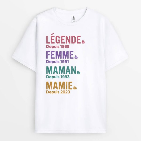 T-shirt Legende, Mariee, Maman, Mamie Depuis Version Pastel Personnalise