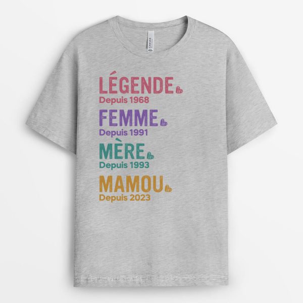 T-shirt Legende, Mariee, Maman, Mamie Depuis Version Pastel Personnalise