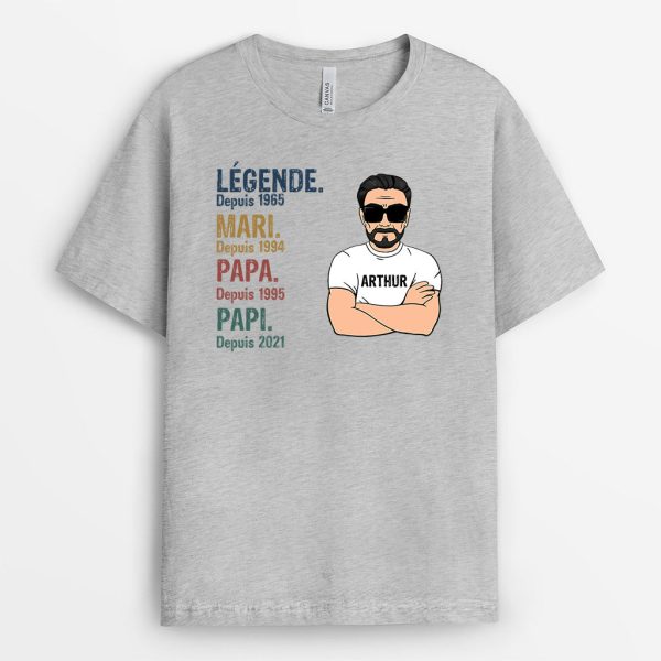 T-shirt Legende, Vintage Papa Papi Personnalise