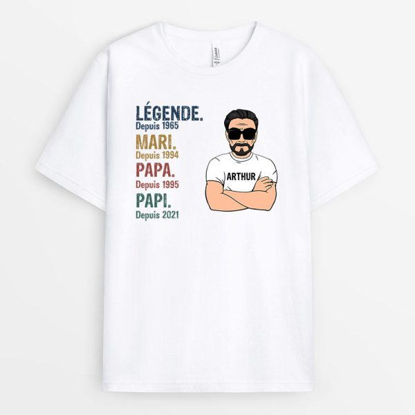 T-shirt Legende, Vintage Papa Papi Personnalise