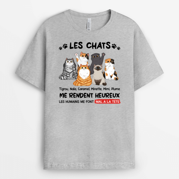 T-shirt Les Chats Me Rendent Heureux Empreinte Personnalise