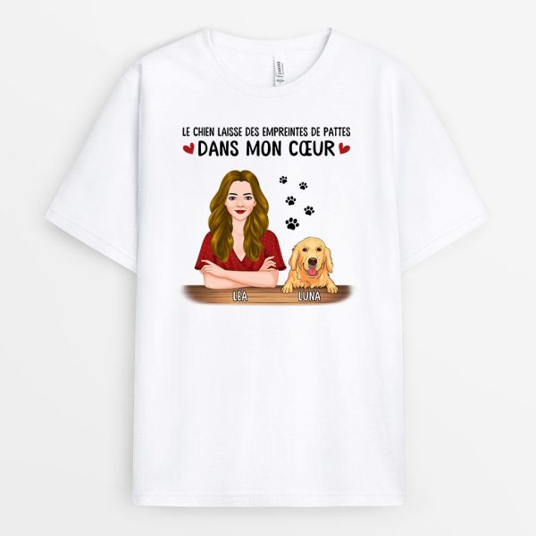 T-shirt Les Chiens Laissent des Empreintes de Pattes dans Mon Coeur Personnalise