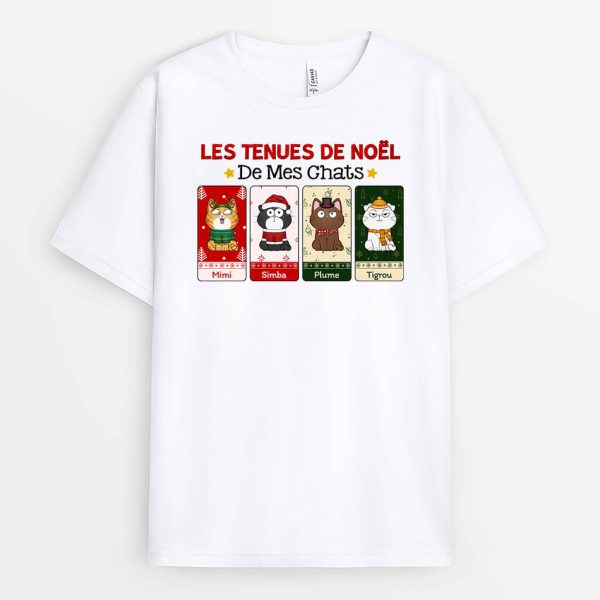 T-shirt Les Tenues De Noel De Mes Chats Personnalise