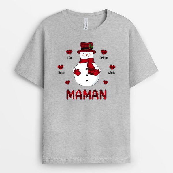 T-shirt Maman Bonhomme de Neige Petits Cœurs Personnalise