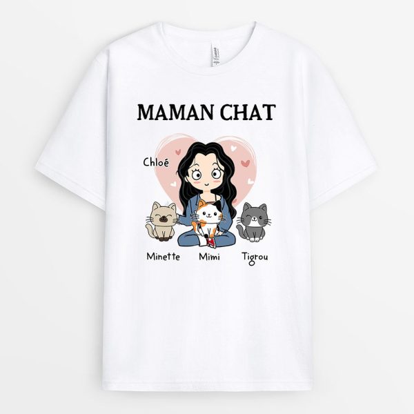 T-shirt Maman Chat Coeur Rose Personnalise