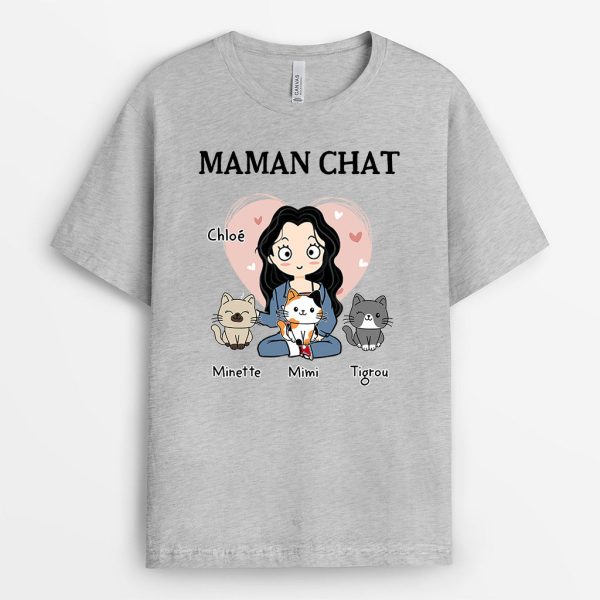 T-shirt Maman Chat Coeur Rose Personnalise