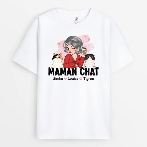 T-shirt Maman Chat Fleur Rose Personnalise