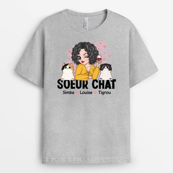 T-shirt Maman Chat Fleur Rose Personnalise