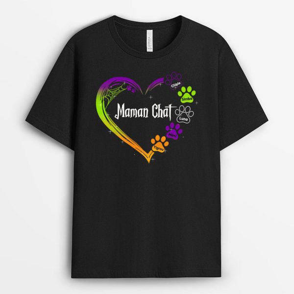 T-shirt Maman Chat Halloween Coeur Personnalise