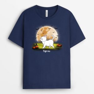 T-shirt Maman Chat Halloween Lune Personnalise
