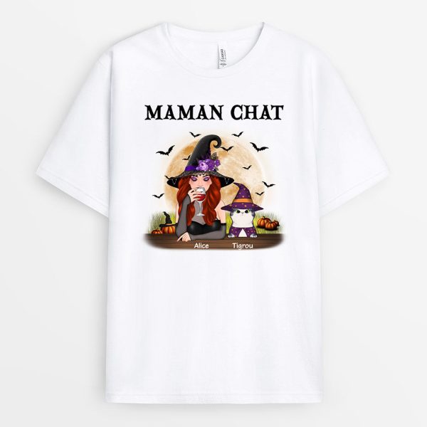 T-shirt Maman Chat Halloween Personnalise