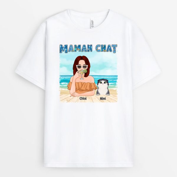 T-shirt Maman Chat La Plage Personnalise