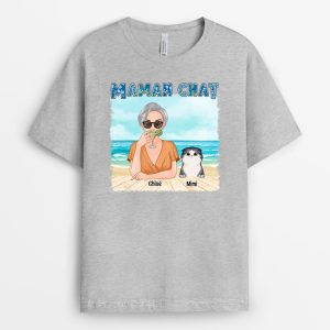 T-shirt Maman Chat La Plage Personnalise