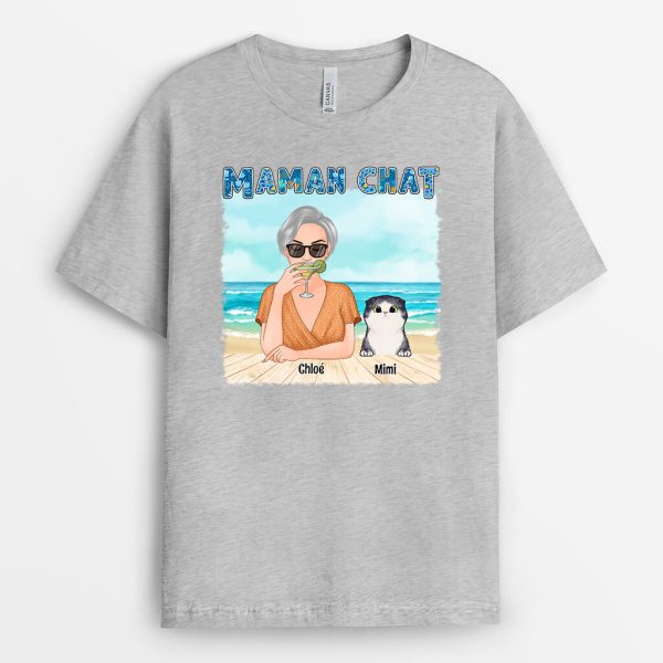 T-shirt Maman Chat La Plage Personnalise