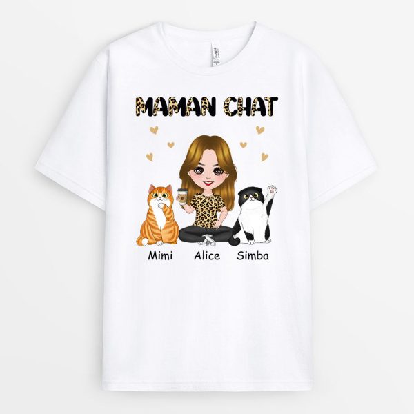 T-shirt Maman Chat Leopard Cafe Personnalise