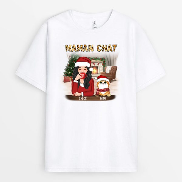 T-shirt Maman Chat Leopard Noel Personnalise