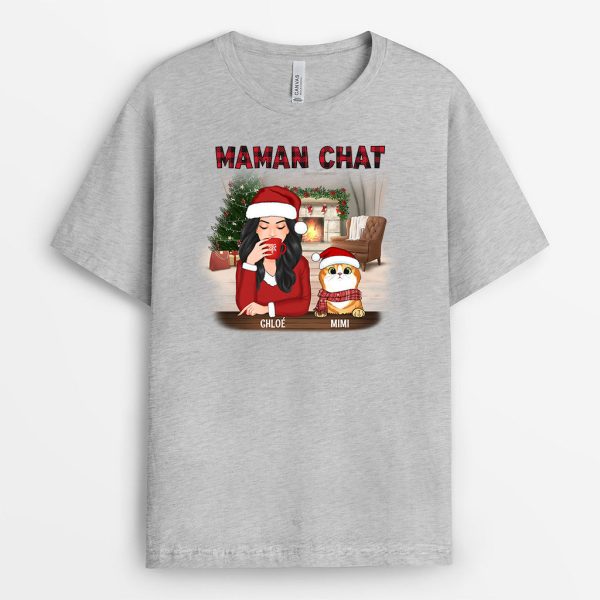 T-shirt Maman Chat Leopard Noel Personnalise