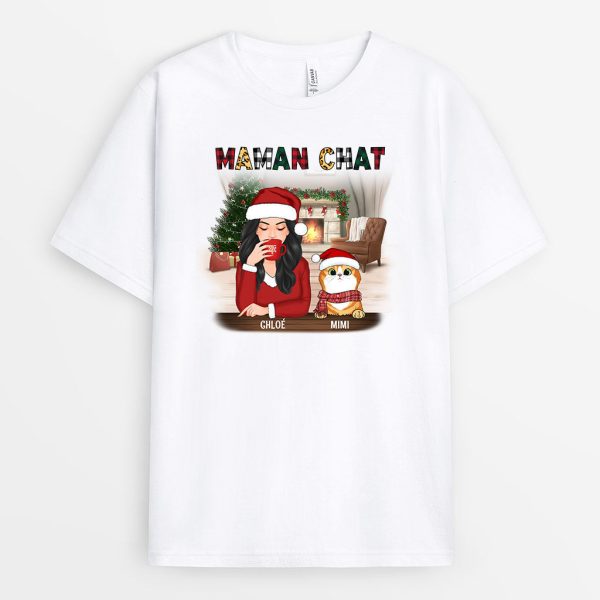 T-shirt Maman Chat Leopard Noel Personnalise