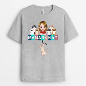 T-shirt Maman Chat Lettres Personnalise