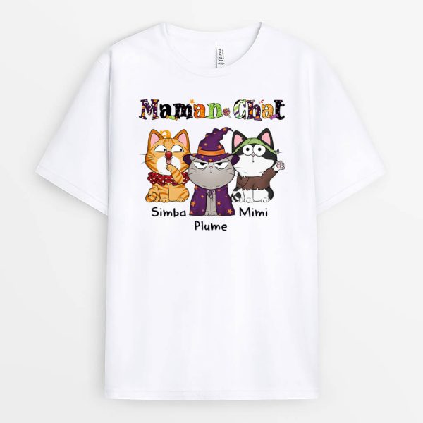 T-shirt Maman Chat Mimi Motif Halloween Personnalise