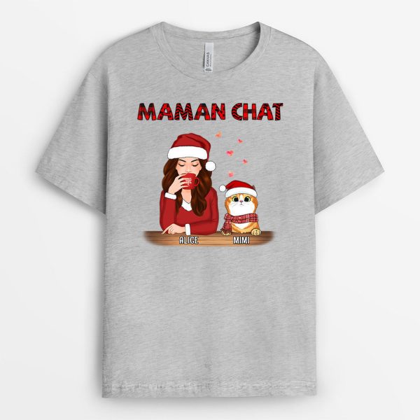 T-shirt Maman Chat Mot Rouge Noel Personnalise