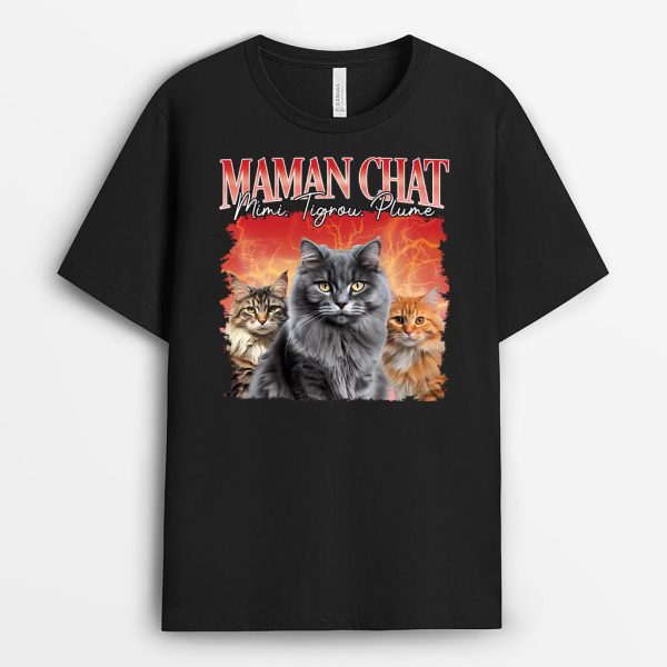 T-shirt Maman Chat Papa Chat Avec Prenom Personnalise