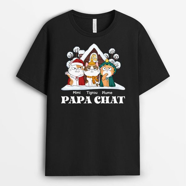 T-shirt Maman Chat Papa Chat Pour Noel Personnalise