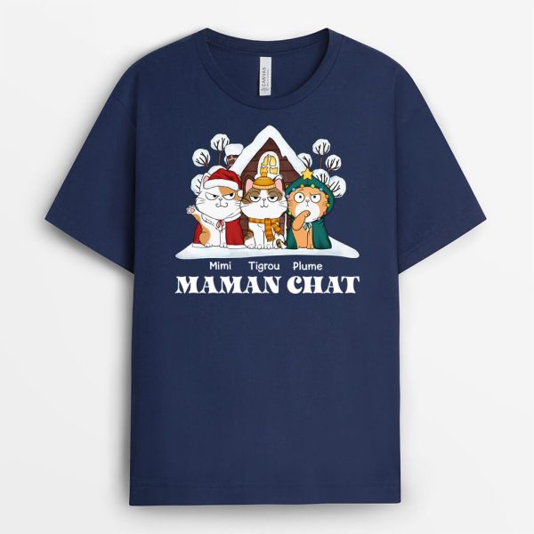 T-shirt Maman Chat Papa Chat Pour Noel Personnalise