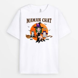 T-shirt Maman Chat Sorciere Avec Son Balai Personnalise