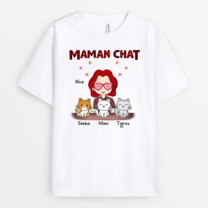 T-shirt Maman Chat Table Mot Rouge Personnalise