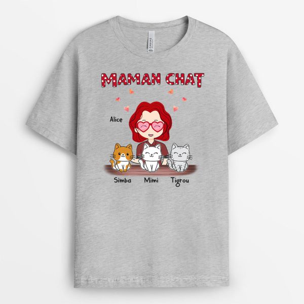 T-shirt Maman Chat Table Mot Rouge Personnalise