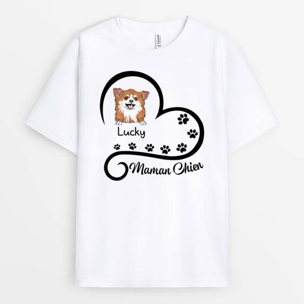 T-shirt Maman Chien Avec Coeur Personnalise