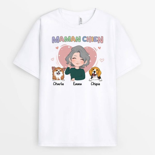 T-shirt Maman Chien Avec Coeur Rose Personnalise