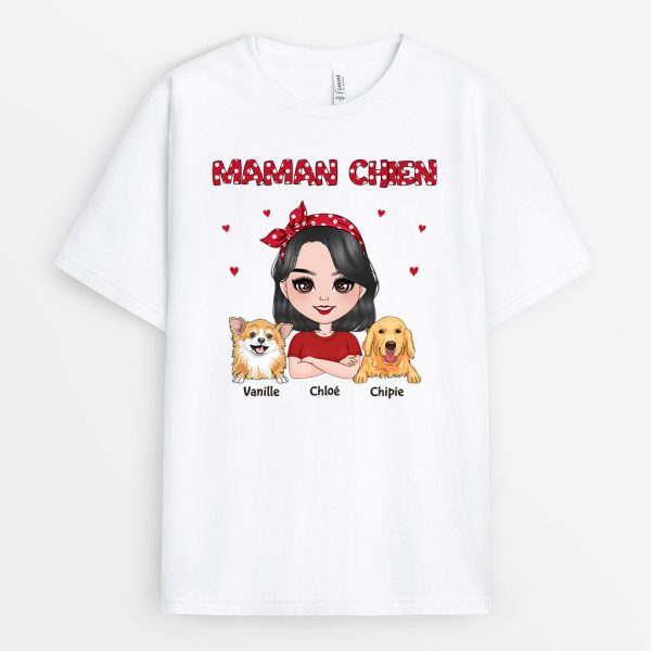 T-shirt Maman Chien Bandeau Pois Rouge Personnalise