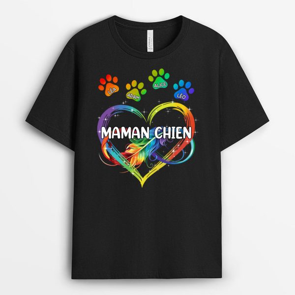 T-shirt Maman Chien Empreintes et Plume Personnalise