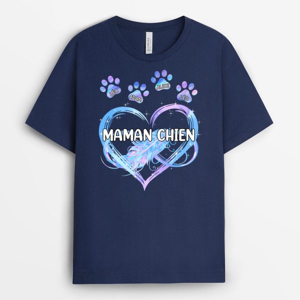 T-shirt Maman Chien Empreintes et Plume Personnalise