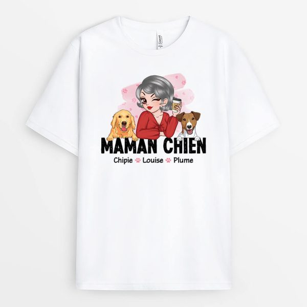 T-shirt Maman Chien Fleur Rose Personnalise