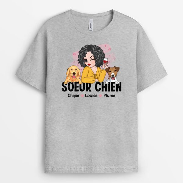 T-shirt Maman Chien Fleur Rose Personnalise