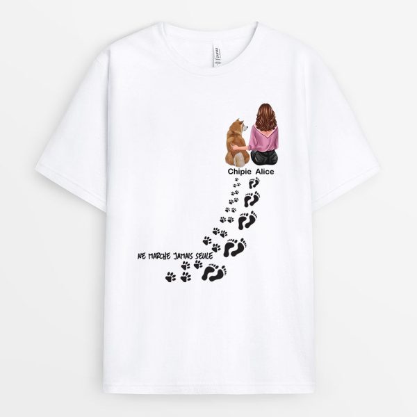 T-shirt Maman Chien Ne Marche Jamais Seule Personnalise