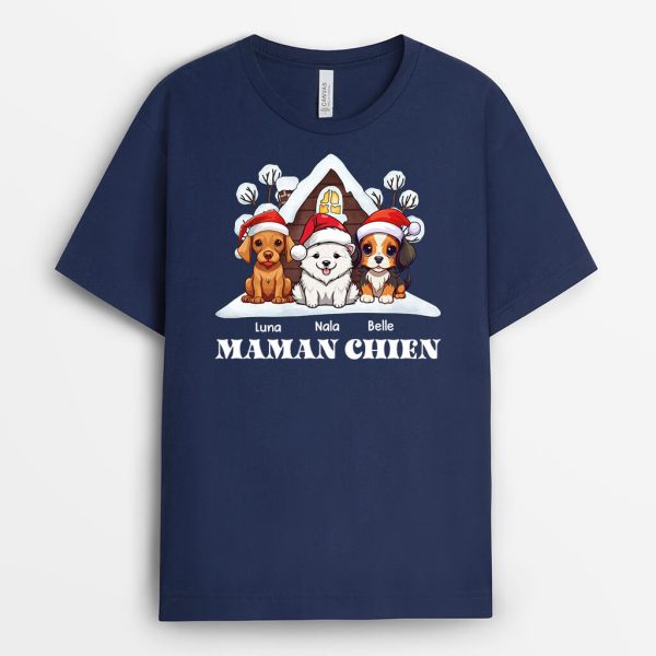 T-shirt Maman Chien Papa Chien Noel Maison Personnalise