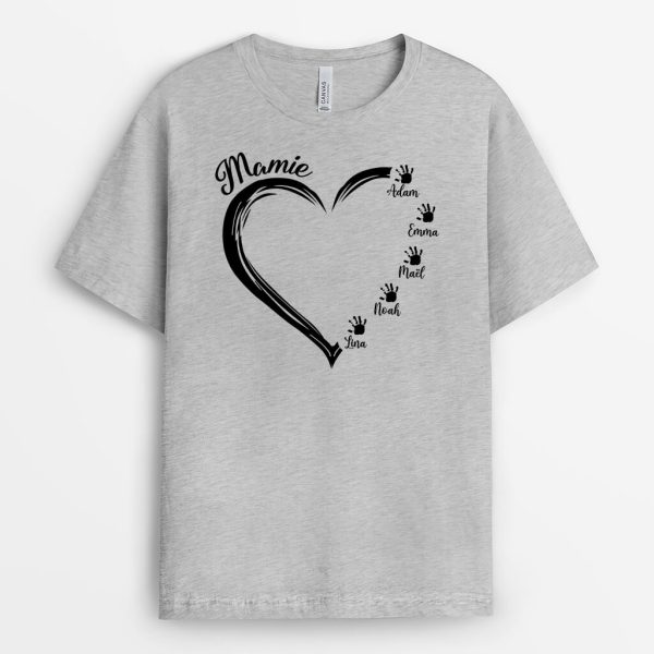 T-shirt Maman Coeur Avec Empreintes Version Noir Personnalise