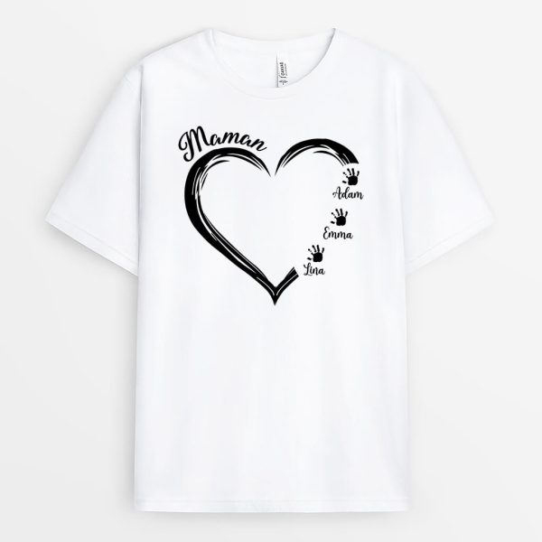 T-shirt Maman Coeur Avec Empreintes Version Noir Personnalise