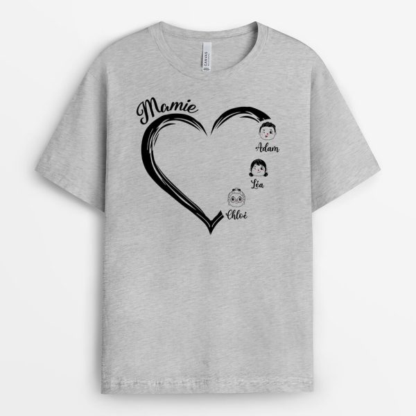 T-shirt Maman Coeur Avec Visages Personnalise