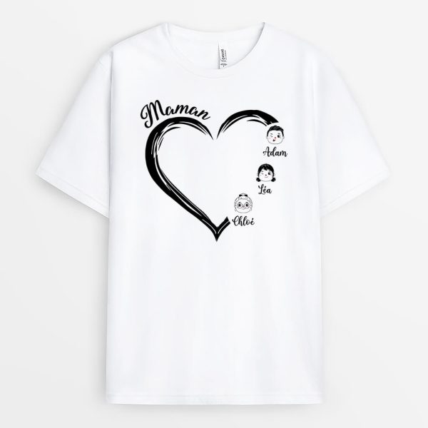 T-shirt Maman Coeur Avec Visages Personnalise